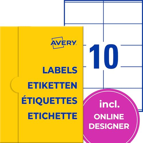 AVERY Zweckform Hochglanz-Etiketten (250 Klebeetiketten, 105x57mm auf A4, bedruckbare Produktetiketten, permanent haftende Kosmetiketiketten, individuelle Aufkleber) 25 Blatt, weiß