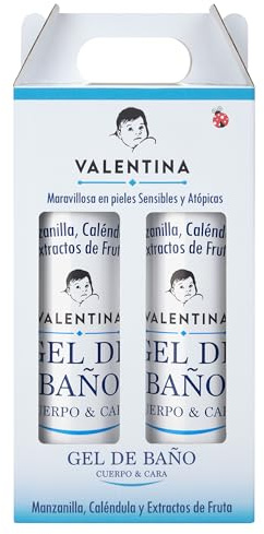 VALENTINA Gel de Baño Ideal Bebes y Niños para Cuerpo y Cara con Caléndula, Manzanilla y Extractos de Mango | Natural, Suave, Apto para Piel Sensible y Atópica | Uso Familiar, Sin parabenos (2)