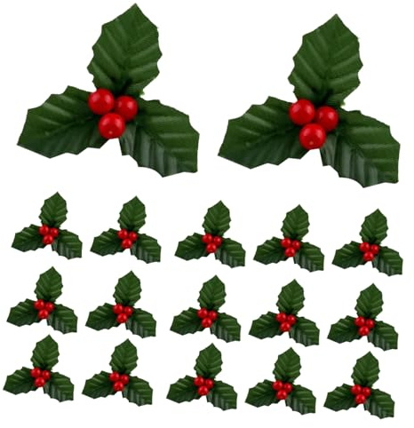 SUPVOX 50 Pezzi Rami Bacche di Agrifoglio Artificiali Rosse 7 CM con Foglie Verdi per Decorazioni Natalizie Fai da Te Ghirlande Centrotavola e Riempitivi per Vasi Festivi