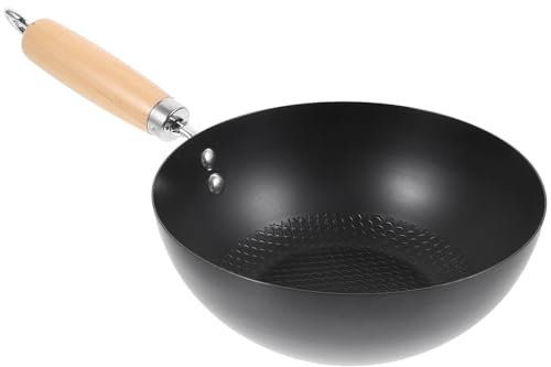 SILENRADAWN Sartén Wok Pequeño de Hierro Forjado 20 Cm sin Recubrimiento para Cocina a Gas, Sartén Plana para Uso Doméstico y Restaurantes, Utensilio Resistente para Saltear Verduras y Carnes