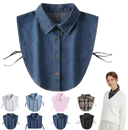 False Shirt Collar, Premium Detachable Classic Denim Dickey Collar, Elegant Pointed Faux Half Shirt Collar Blouse Top Ladies (D)