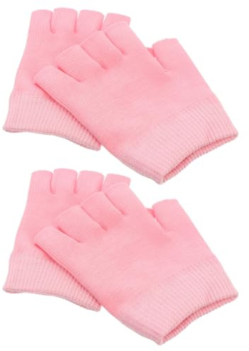 Hohopeti 2 Pairs Pink Fingerless Gel Moisturizing Hand Spa Gloves for Skin Care, Cosmetic Hydrating Gloves for Office and Mobile Use, Dry Hand Protection and Soft Beauty Care