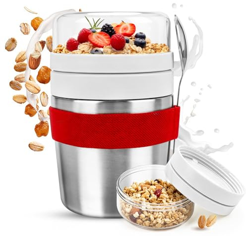 MplehDa rostfritt stål müslikopp to go 500 ml + 220 ml yoghurt och müsli to go mugg yoghurtkopp för resor med sked läckagesäker isolerad
