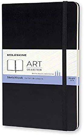 Moleskine S01151 Art Collection Skizzen-/ Zeichenbuch (mit Hardcover und elastischem Verschluss, Papier geeignet für Stifte, Bleistifte und Pastelle, Groß 13 x 21 cm, 104 Seiten) schwarz