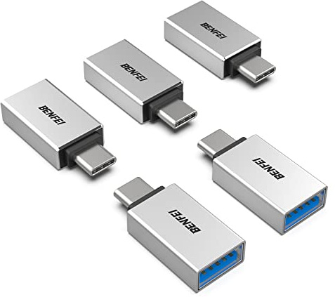 BENFEI adattatore USB C a USB 3.0 5 Confezioni, adattatore OTG USB Tipo C a USB 3.1/3.0/2.0 [Compatibile Thunderbolt 3/4] per iPhone 15 Pro/Max MacBook Pro/Air 2023 iPad Pro iMac S23, Argento