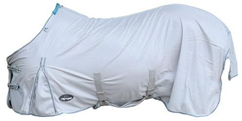 Marengos - Fliegendecke Protect – Silbergrau – 135 cm | Mit Bauchlatz & Schweiflatz – robuste & feinmaschige Pferdedecke – doppelter Frontverschluss