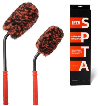 SPTA 2 Pcs Angled Wheel Cleaning Brushes, Metal Free Synthetic Wool Wheel Tire Brush, Flat Spoke Brush, Car Wheel Brushes Wheel and Rim Cleaning Brush, Automotive Detail Cleaning Brushes