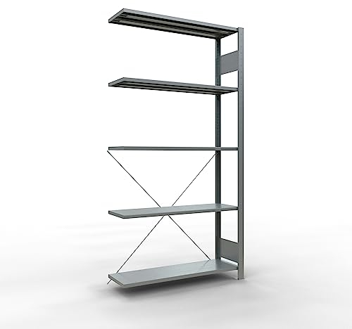 SCHULTE Lagertechnik Expressline Anbauregal, Steckregal MULTIplus150, 2000 x 1000 x 300 mm (HxBxT), 5 Fachböden, Kreuzstrebe, verzinkt