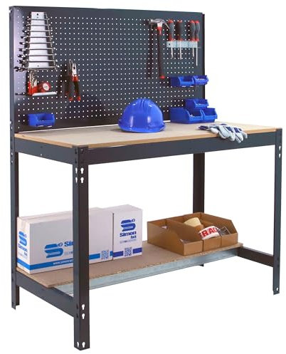 Simon Rack Banco de Trabajo Taller, Capacidad Carga 400 kg, 1445x910x610 mm, Mesa de Trabajo, Antracita/Madera - BT2