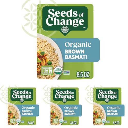 SEEDS OF CHANGE Certified Organic Brown Basmati Rice, Organic Food, 8.5 OZ Pouch (Pack of 4)
