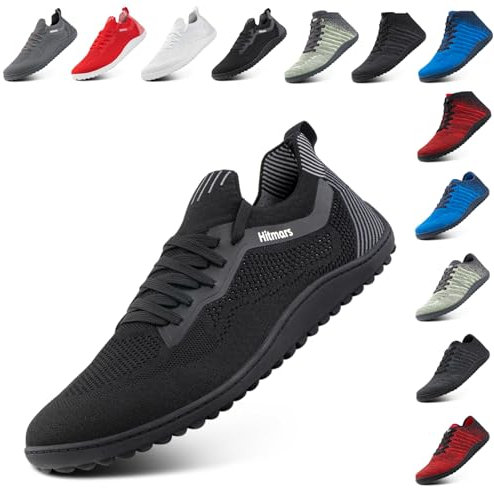 Hitmars Barefoot Shoes Mens Womens Wide Barefoot Trainers Walking Shoes Minimalist Trail Running Shoes Zero Drop Sneakers Lightweight Breathable Fitness Casual Black UK 8.5