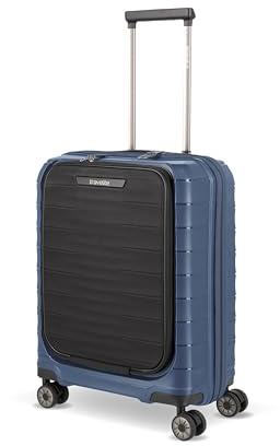 Travelite Handgepäck Koffer klein, MOOBY S+ mit Vortasche, 55x40x23 cm, 2,9 kg, Kratzfeste Hartschale, mit recyceltem Material, Trolley mit 4 Doppelrollen, TSA-Schloss – passend für Lufthansa UVM