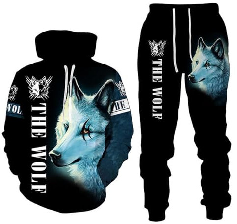 Men's 3D Wolf Print Tracksuits Sweatsuits for Men Sweat Track Suits 2 Piece Casual Athletic Jogging Warm Sets (04,S)