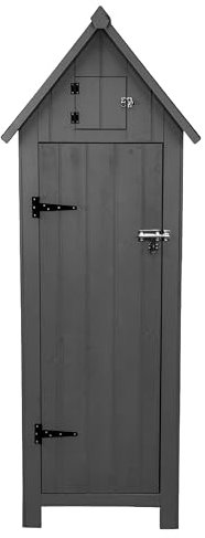 Gartenschrank aus Holz [Grau], Wasserfest, Abschließbare Türen, 3 Regale 4 Haken, Dachluke, Bodenbefestigungskit, Schraubenabdeckungen, Asphaltdach [INKL. Vorhängeschloss & 4 Schlüssel]