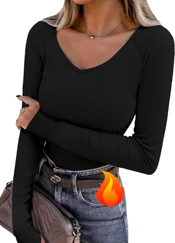 Wayleb Maglia Donna Invernale con Foro per Pollice e Interno, Top Termico Basic da Indossare sotto Giacche e Cappotti, Nero XL