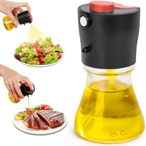 CTIANWXY ölsprüher für speiseöl, 2-in-1 Kompakte Öl Sprühflasche glas, 80ml Ölspray für Heißluftfritteuse, Grillen, Backen und Salat – Ideal für Küchennutzer, Gesundheitsbewusste & Unterwegs-Schwarz