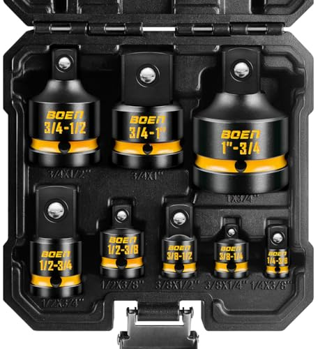 Mr.wintek 8-Piece Impact Socket Adapter & Reducer Set, 1/4, 3/8, 1/2, 3/4, Cr-Mo Steel Impact Driver & Wrench Conversion Kit with Deep Embossed and Painted Marking