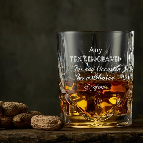 ukgiftstoreonline Personalised Crystal Cut Whisky Glass, 10 cm Height, 305 ml Capacity, Custom Text Engraving Any Occasion