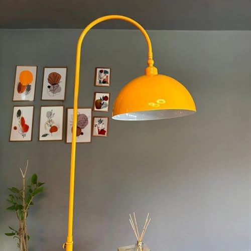 bamyum Gorkiede Metall, Moderne, Stehlampe Wohnzimmer, Schlafzimmer, Kinderzimmer mit E27 Fassung, 30 cm Breit, verstellbarer Lampenschirm, Stehleuchte mit Dimmer, Gelb