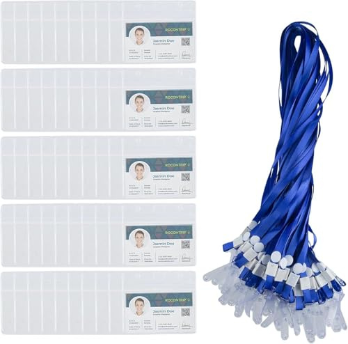Comius Sharp 50-pack ID-korthållare med nyckelband, transparenta vattentåliga kortfodral för ID-kort, passerkort och besöksbricka