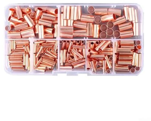 Kit di 250 puntali in filo di rame, 7 misure, connettori di testa non isolati per elettrodomestici elettrici automobilistici marini tubi terminali a crimpare in rame rosso forte resistenza affidabile