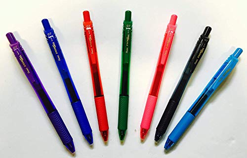 14 x verschiedene Pentel BL-107 Energel Rollerball Gelschreiber. 0,7 mm. 2 Jeweils Schwarz, Blau, Rot, Grün, Violett, Himmelblau und Pink
