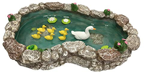 GlitZGlam Laghetto per anatre - Anatra madre e anatroccoli Laghetto per anatre in miniatura da abbinare al giardino incantato in miniatura e agli accessori da giardino in miniatura