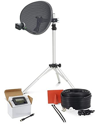 SSL Satellites 60cm Zone1 Portable Satellite Dish Kit Tripod Quad LNB & Satellite Finder - 10M Single RG6 Black - Full DIY Kit for Caravan
