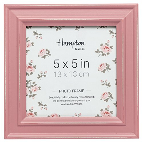 Hampton Frames | Cadre photo carré | 13 x 13 cm, bois vieilli rose, verre | Pose murale ou sur table, orientation portrait ou paysage | Décoration intérieure élégante