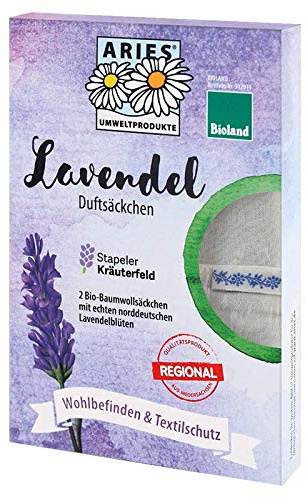 ARIES Duftsäckchen mit Bioland Lavendel aus Deutschland – 100% Bio Lavendelblüten – natürlicher Schutz gegen Motten – 2 Stück
