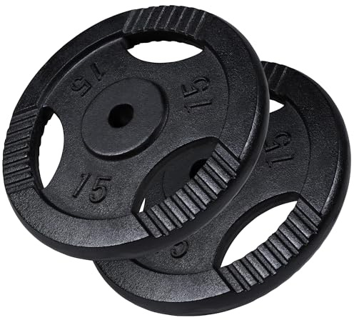 GORILLA SPORTS® Hantelscheiben 0,5–20 kg, 30/31 mm, Tri-Grip, Gusseisen | Einzeln oder als Set in Schwarz/Silber, mit 3 gerillten Griffen und KG-Angabe; Gewichtsscheiben für Kurz- und Langhanteln