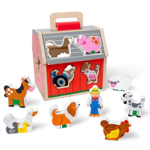 Melissa & Doug Wooden Take-Along Sorting Barn | Stacking Toy for Kids, 10 Farm Animals | Age 2+