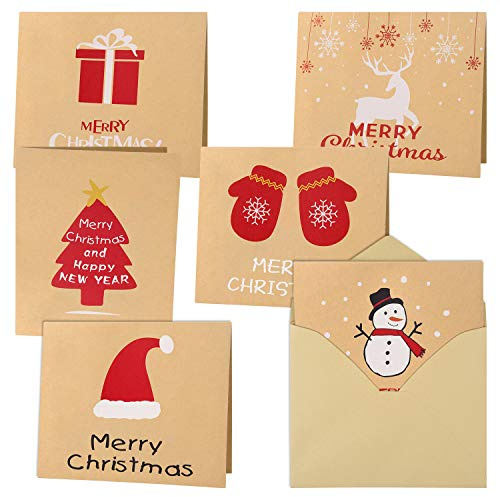 FEPITO 30Pcs Tarjetas de Felicitación de Feliz Navidad Tarjetas de Kraft Tarjetas navideñas con Sobres y Pegatinas, 4.72 x 3.95 pulgadas