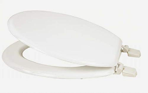 Marco Paul White Wooden Toilet Seat Soft Close Non Slip 17 Quick Release Oval Toilet Seat MDF Wood Soft Closing Universal Fit Removable Loo Seats for Home Office Ensuites with Fitting Accessories