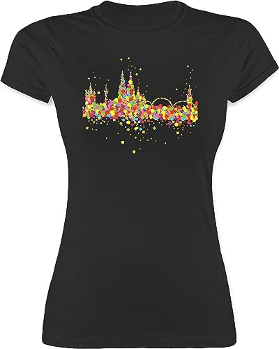 Shirtracer - Shirt Damen - Karneval & Fasching - Konfetti Skyline Köln I Kölle I Kölner Dom Konfetti