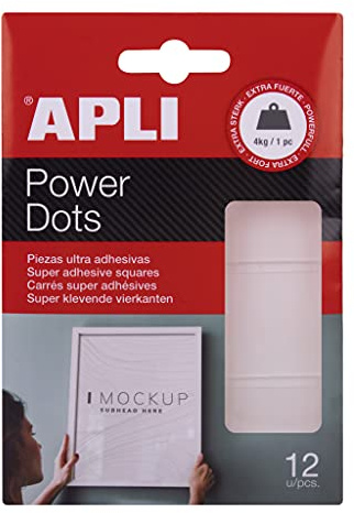 APLI - 18779 Power Dots - Doppelseitige Ultra-Klebepunkte - Befestigungspunkte ohne Nägel oder Löcher - Abnehmbarer Klebstoff - Belastbar bis 4 kg pro Stück