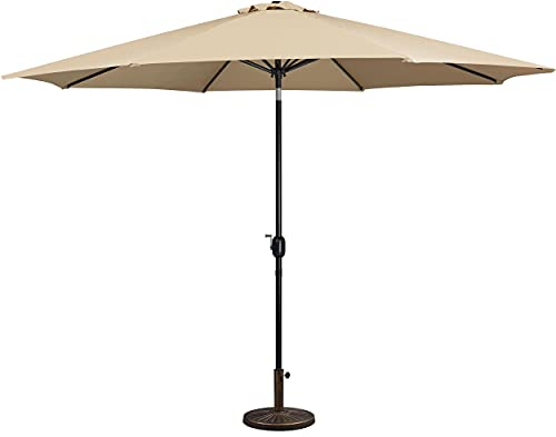 Yaheetech 3.2m Garden Parasol Umbrella Patio Table Umbrella Outdoor Tilting Crank & Handle Parasol with 10kg Resin Base Stand - Tan