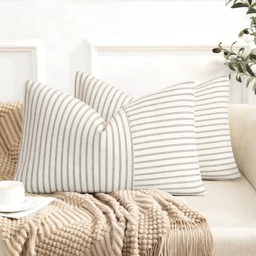 YCOLL 2er Set Kissenbezug 30x50 Baumwolle Leinen Kissenhülle Sofakissen Streifen Dekokissen Boho Deko Kissenhüllen Dekorativ Kissenbezüge für Sofa Wohnzimmer Schlafzimmer Outdoor Kissen 30x50 Gray