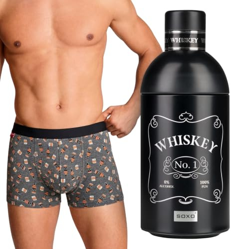 soxo Coffret Whisky Cadeau Homme - Boxer Luxe - Calecon Coton M-XL | boxeur confortable pour men, culotte calson originale, motif whiskey original