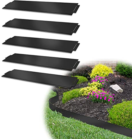 Aufun Rasenkante Beeteinfassung Metall 10 Stück 100x18cm Beetumrandung 10m Rasenbegrenzung Mähkante Stahl verzinkt Rasenkante Flexibel biegbar Stecksystem Garten Beetbegrenzung Palisade, Schwarz