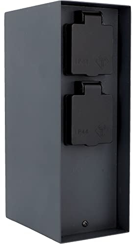 UNITEC Steckdosenverteiler für den Garten, Steckdosensäule mit Zeitschaltuhr, Außensteckdose, Edelstahl, IP 44, 2 Steckdosen