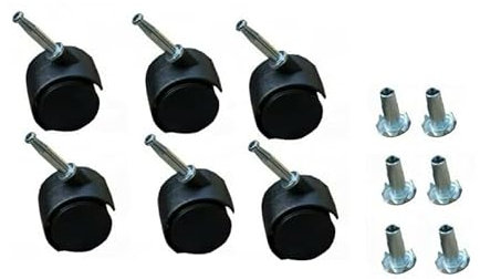 STOREX 6 X 360 Degree Rotated Win Wheels Castors With Inserts For Divan Bed Base Sofa Settee Office Chair (Black)