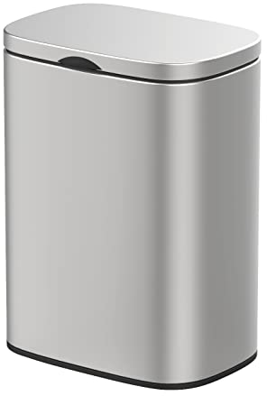 Wenko Pattumiera da parete Sare da 5 litri, con coperchio e abbassamento automatico Easy-Close, secchio da bagno in acciaio inox con anti-impronta, fissaggio senza foratura, 21,5 x 29,5 x 19 cm