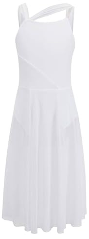 inlzdz Kids Girls Straps Color Block Ballet Lyrical Dance Dress Ballerina Stage Performance Costume Leotard Tutu Skirt