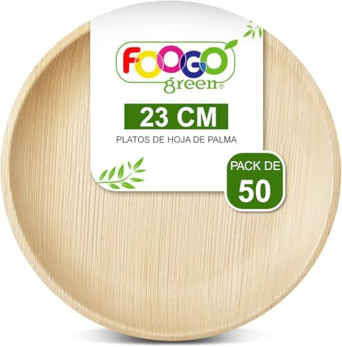 FOOGO Green 50x Palmblatt Teller rund Ø 23 cm – kompostierbar & naturbelassen – extra stabil & fettresistent – nachhaltiges Einweggeschirr für Party & BBQ