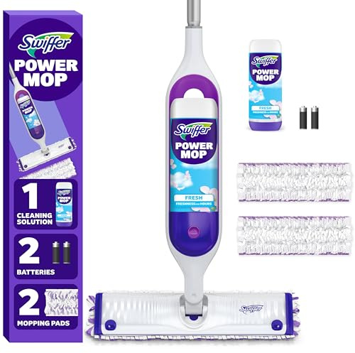 Swiffer PowerMop Multi-Surface Mop Kit for Floor Cleaning, Fresh Scent, Mopping Kit Includes PowerMop, 2 Mopping Pad Refills, 1 Floor Cleaning Solution with Fresh Scent and 2 Batteries