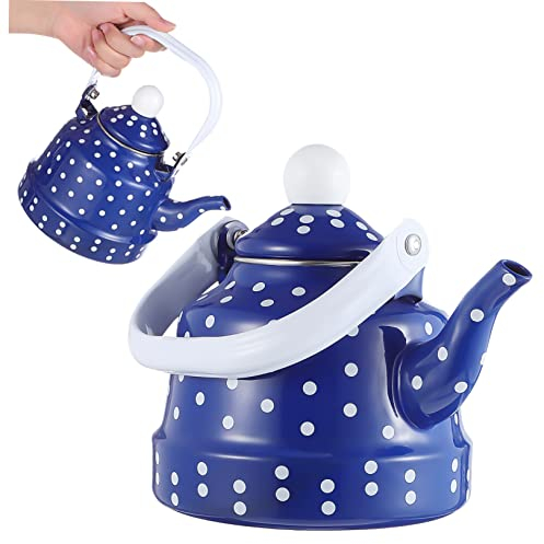 Cabilock Ancient Bell Kettle Whistling Tea Kettle Blue White Dots for Stovetop Use As Novelty Teapot