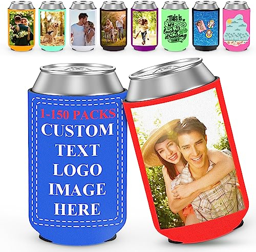 Enfriadores de latas de cerveza personalizados, mangas aisladas personalizadas a granel con texto de imagen de logotipo, enfriadores de latas de sublimación para bodas, cubierta plegable para