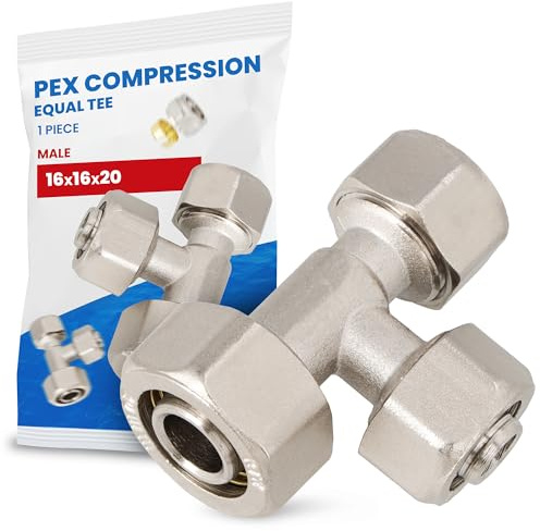 Te Compresión PEX-AL-PEX 16 x 16 x 20 mm Latón Sistema de Tornillos Calefacción Fontanería Conector Adaptador Accesorios para Tubo Pieza de Tubería Multicapa