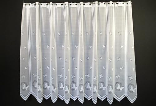 Gardinen Kranzusch Scheibengardine Schmetterlinge 120x60 cm H/B Weiß Bistrogardine Vorhang Küche 1er Pack